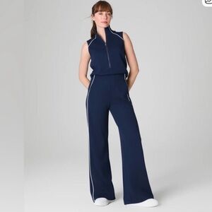 NWT SPANX Air Essentials Navy Blue Jumpsuit with White Accents